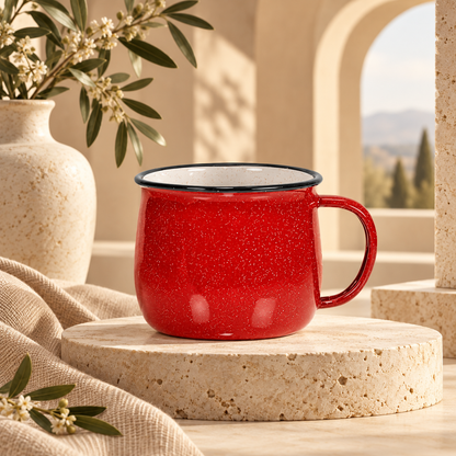 Dwellzaro Red Enamel Coffee Mugs