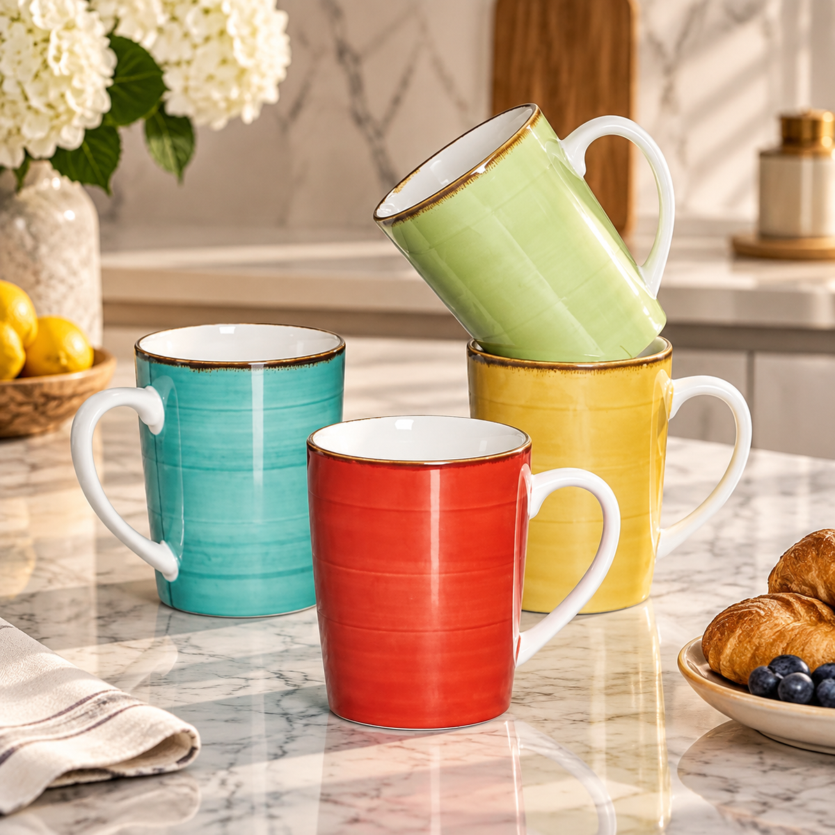 Dwellzaro Colorful Ceramic Mug Set