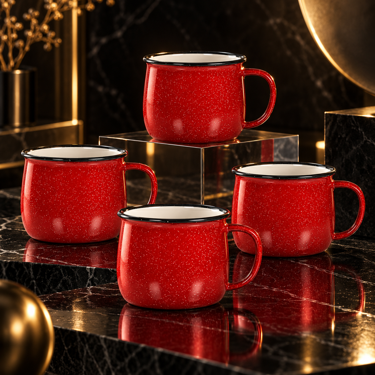 Dwellzaro Red Enamel Coffee Mugs