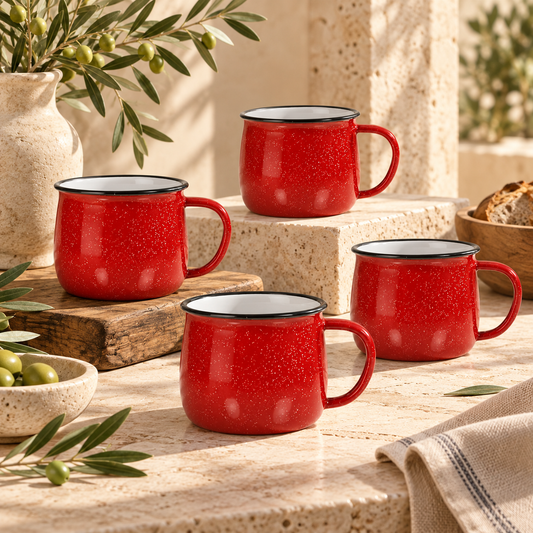 Dwellzaro Red Enamel Coffee Mugs