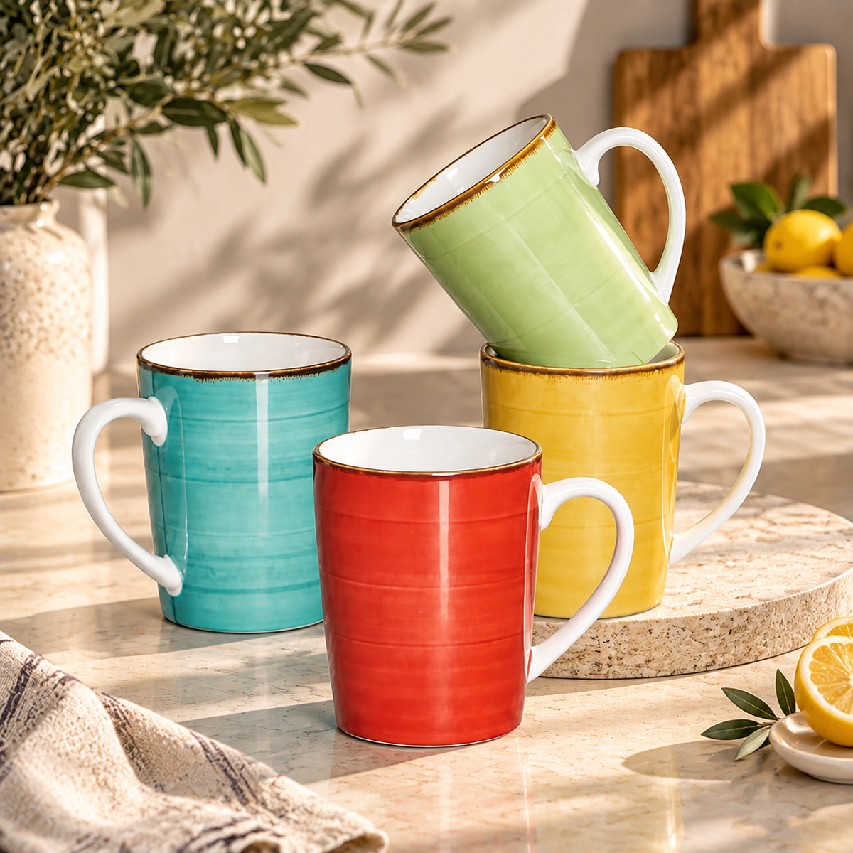 Dwellzaro Colorful Ceramic Mug Set